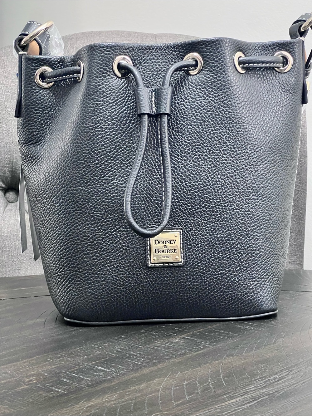 Dooney & Bourke Lucca Pebble Leather Drawstring Shoulder Bag Black